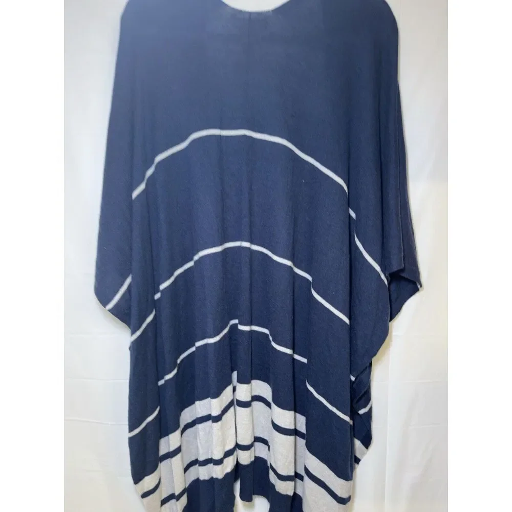 Nordstrom Blue/Ivory‎ Striped Poncho Open Cardigan